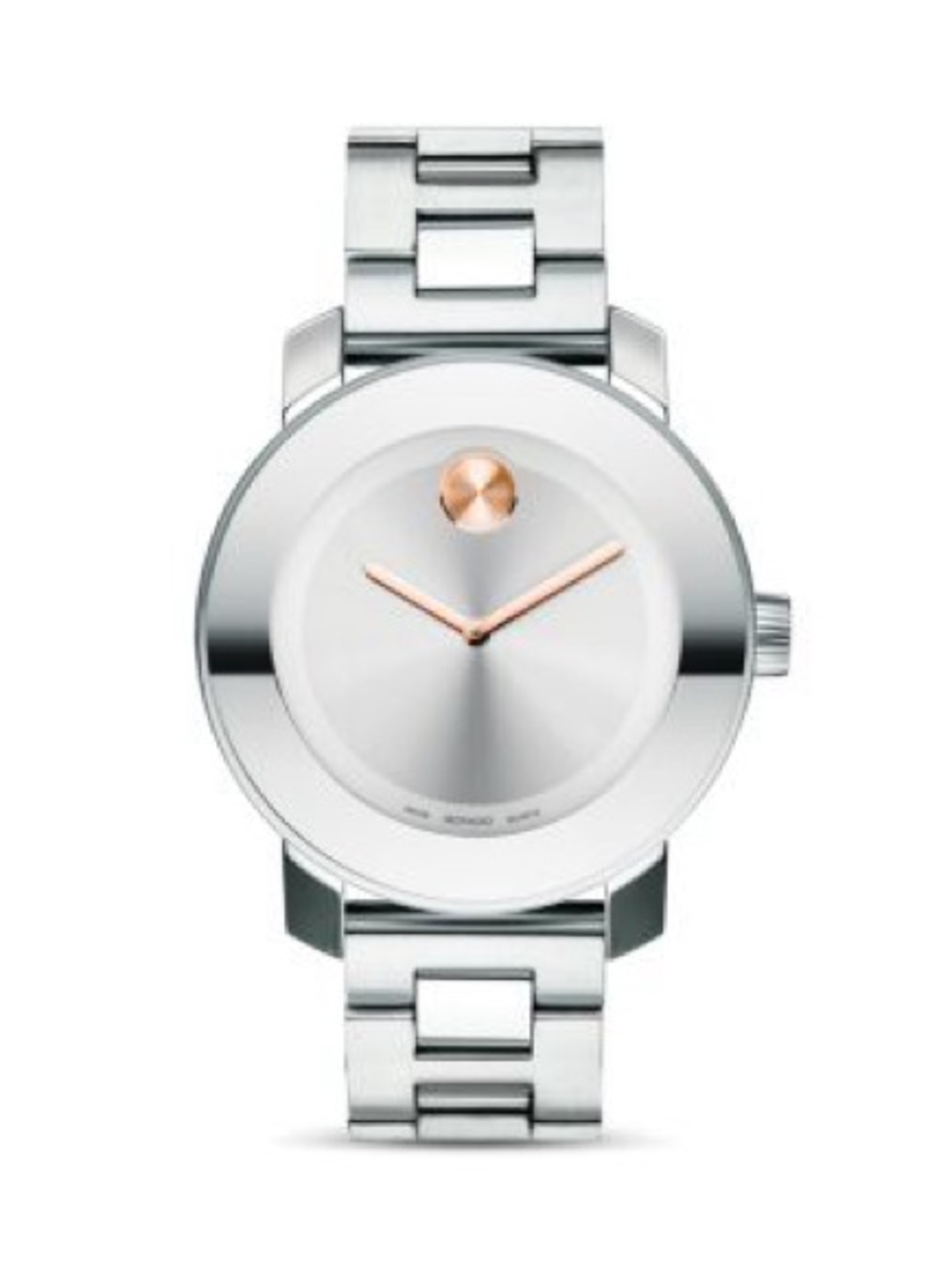 Movado Silver Watch with Rose Gold Hands and Dot